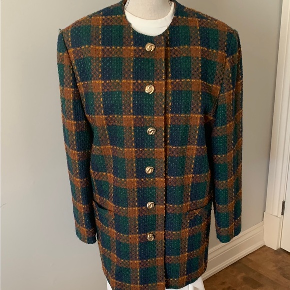 Vintage Chanel style Green and Brown Plaid jacket - Picture 1 of 5